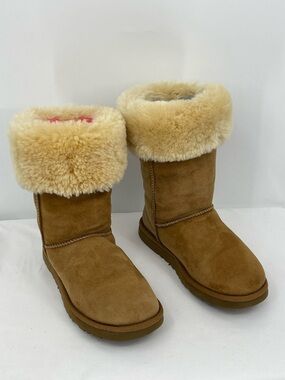 UGG Chestnut Suede Shearling Cuff Winter Boots WOMENS SIZE 6 UNISEX